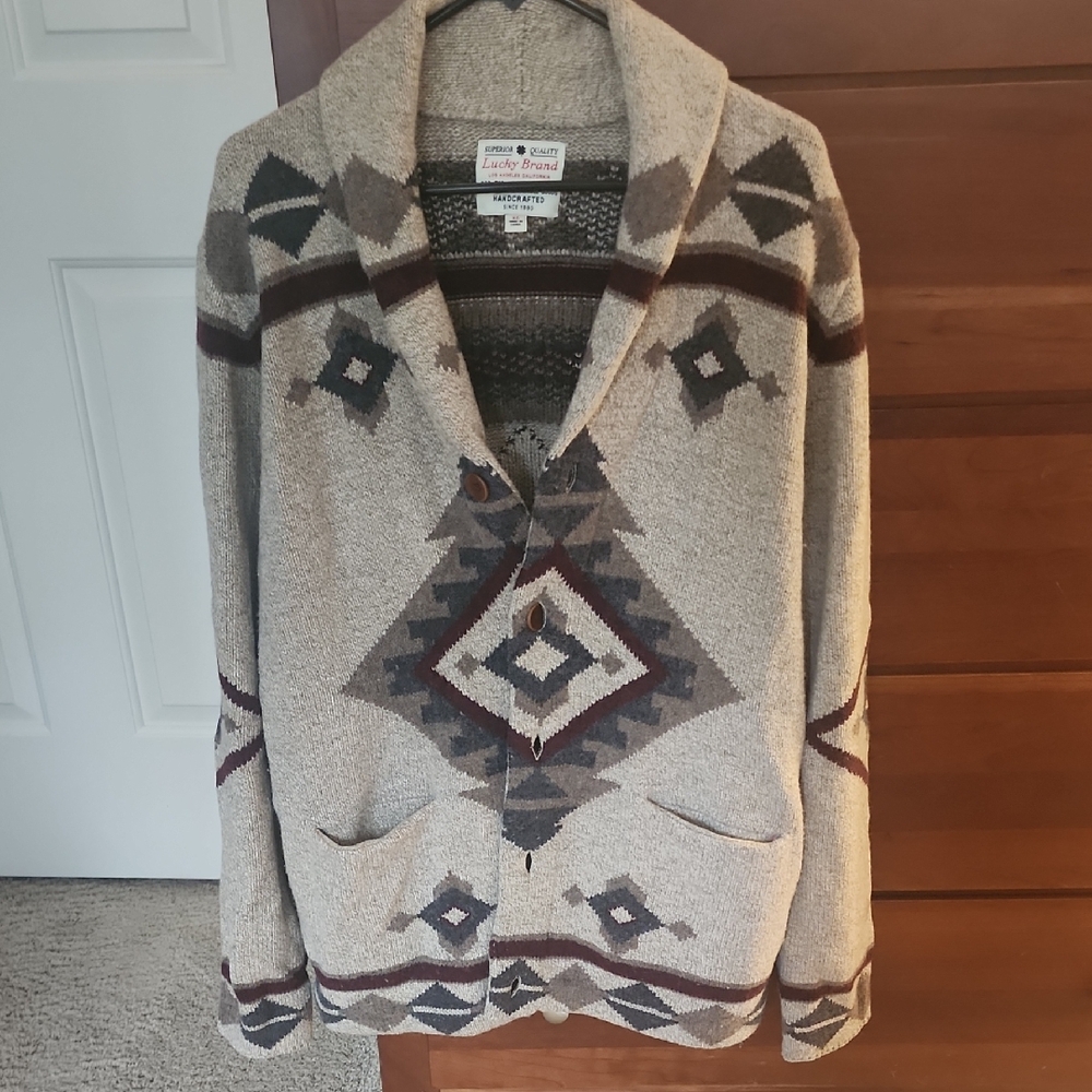 Lucky Brand Men's Geometric Cardigan Sweater - Gray and Brown